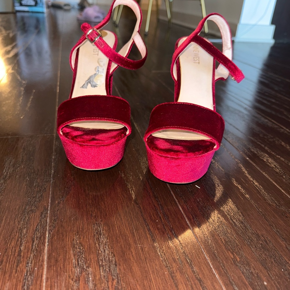 Nine West Red Velvet Platform Heels